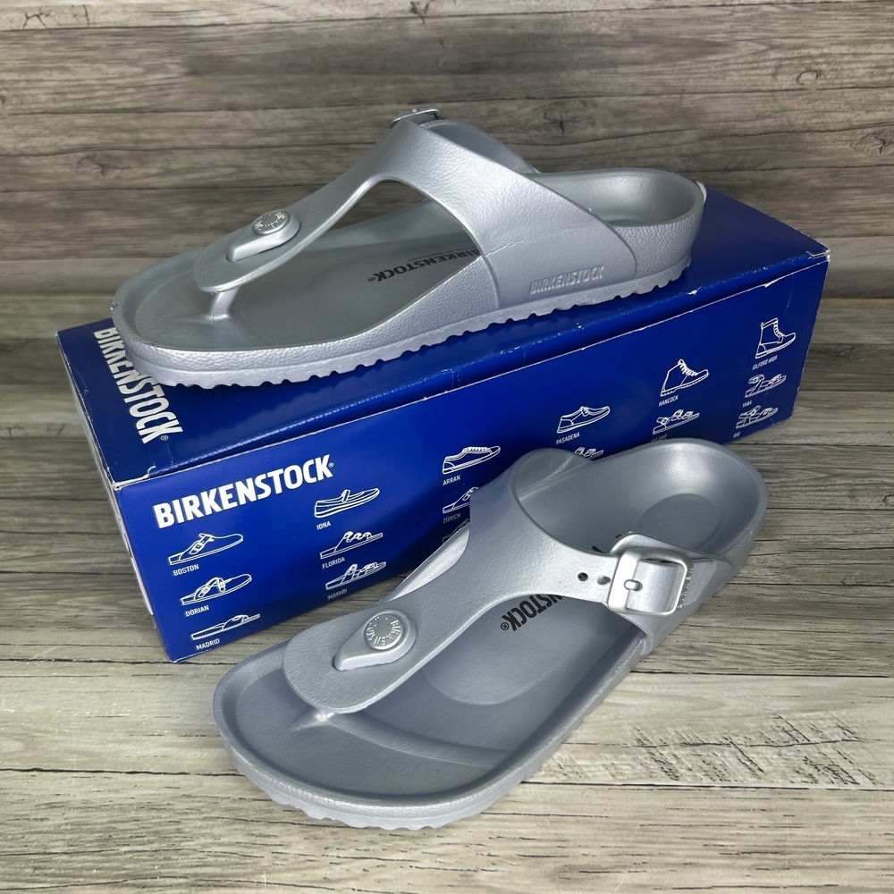 Birkenstock Womens 34 Gizeh EVA Metallic Silver Thong Sandals Narrow US 3